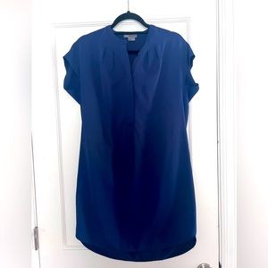 VINCE Navy Blue Short Sleeve Silky Dress. Size Small. Button On Top